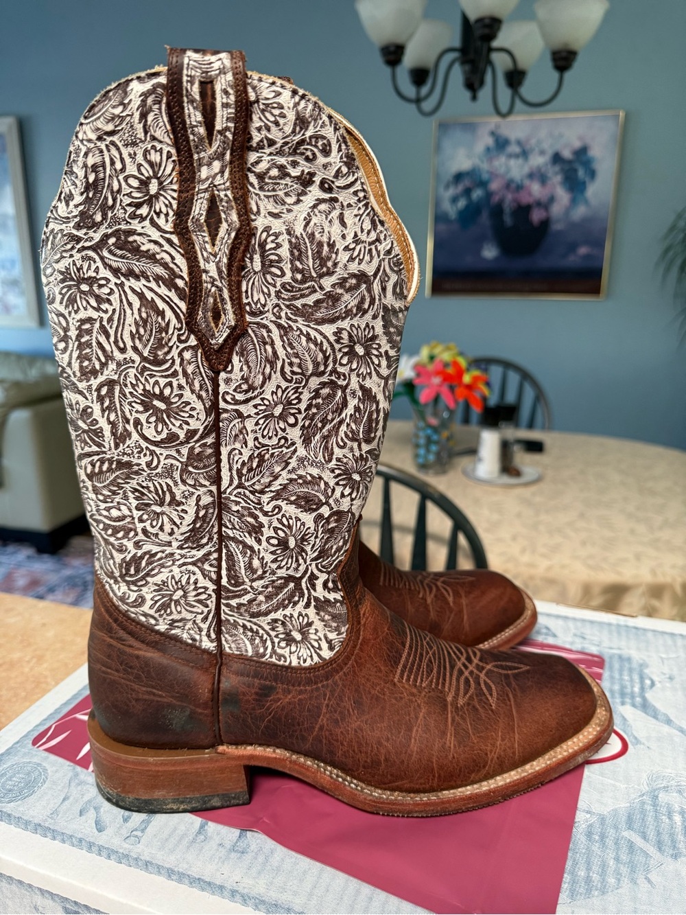 Boulet Size 9.5 Women’s Boots with White Floral Shaft